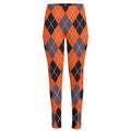Orange And Grey Halloween Argyle Print High-Waisted Pocket Leggings
