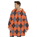 Orange And Grey Halloween Argyle Print Hoodie Blanket
