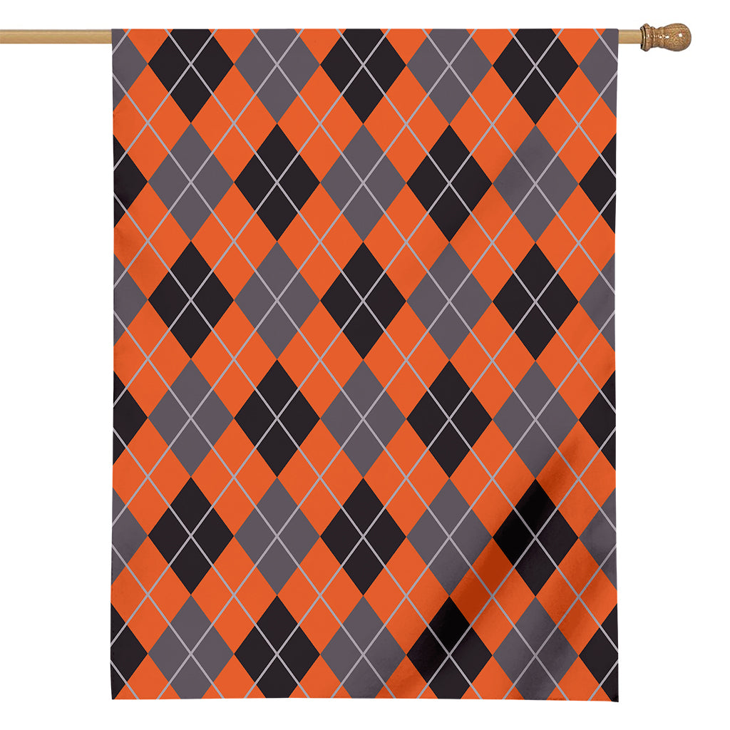 Orange And Grey Halloween Argyle Print House Flag
