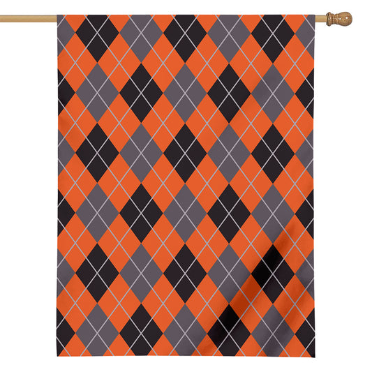 Orange And Grey Halloween Argyle Print House Flag