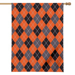 Orange And Grey Halloween Argyle Print House Flag