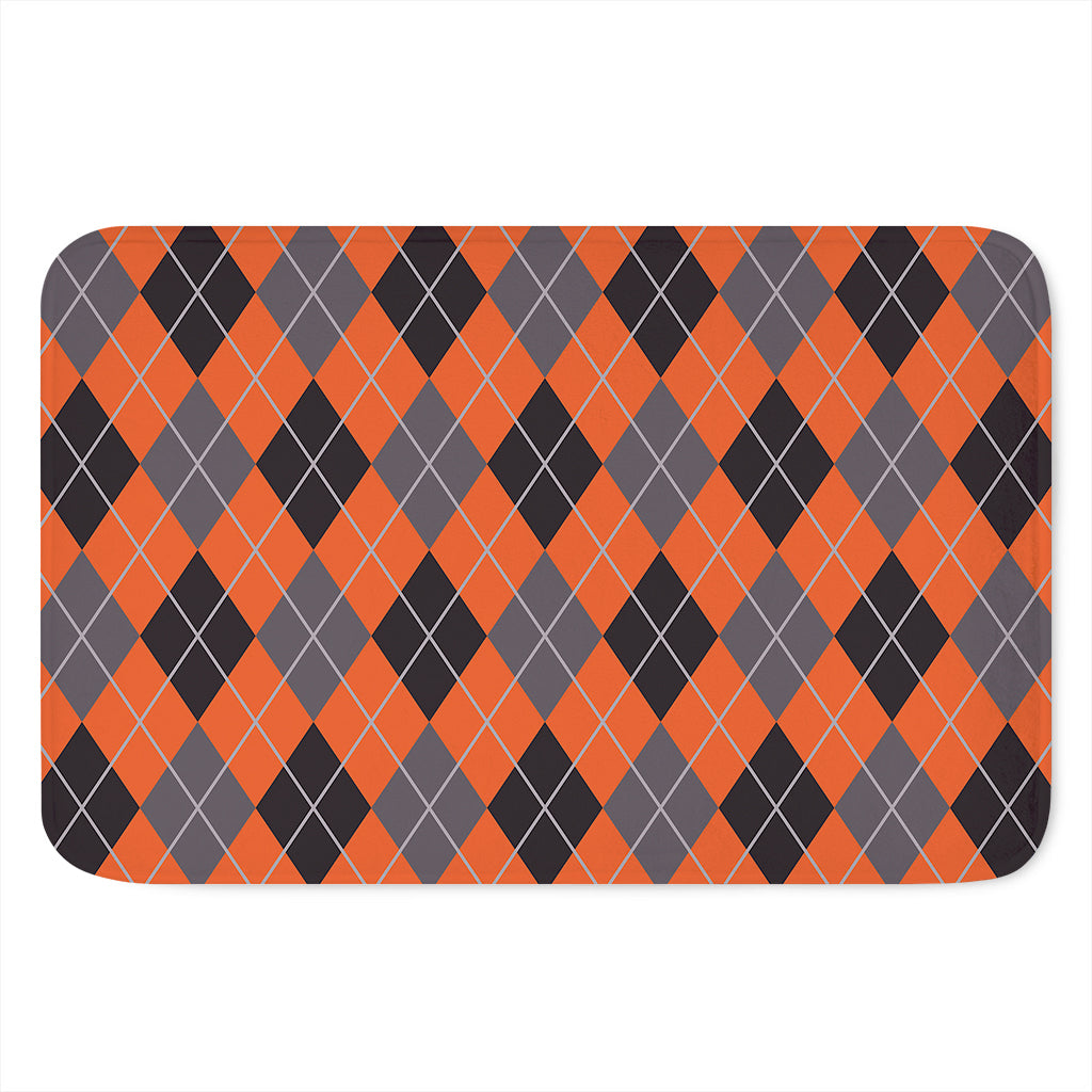 Orange And Grey Halloween Argyle Print Indoor Door Mat