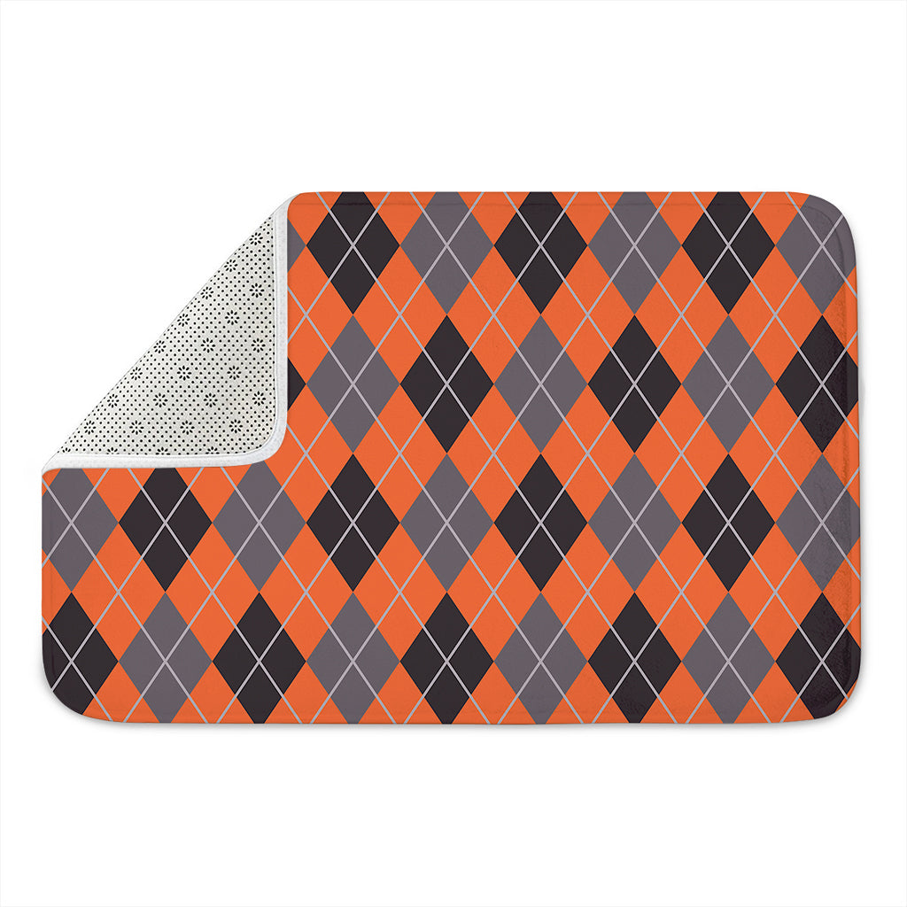 Orange And Grey Halloween Argyle Print Indoor Door Mat