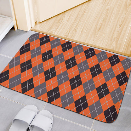 Orange And Grey Halloween Argyle Print Indoor Door Mat