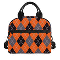 Orange And Grey Halloween Argyle Print Insulated Lunch Bag