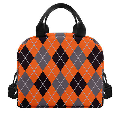 Orange And Grey Halloween Argyle Print Insulated Lunch Bag