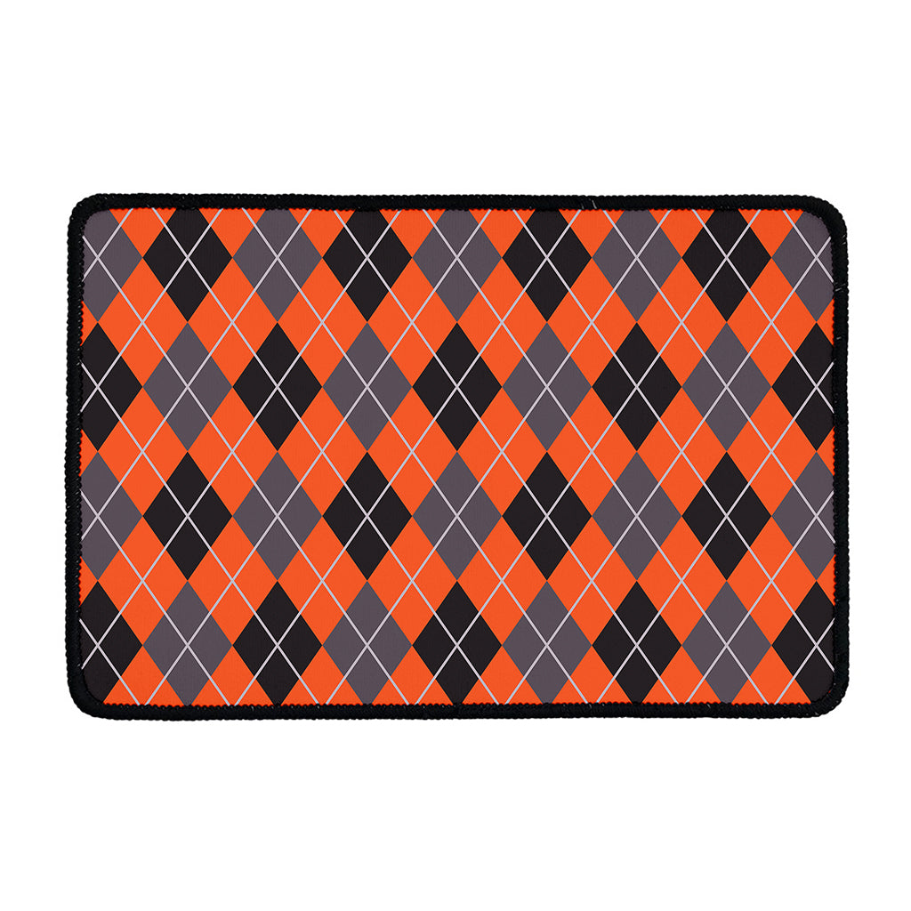 Orange And Grey Halloween Argyle Print Kitchen Mat