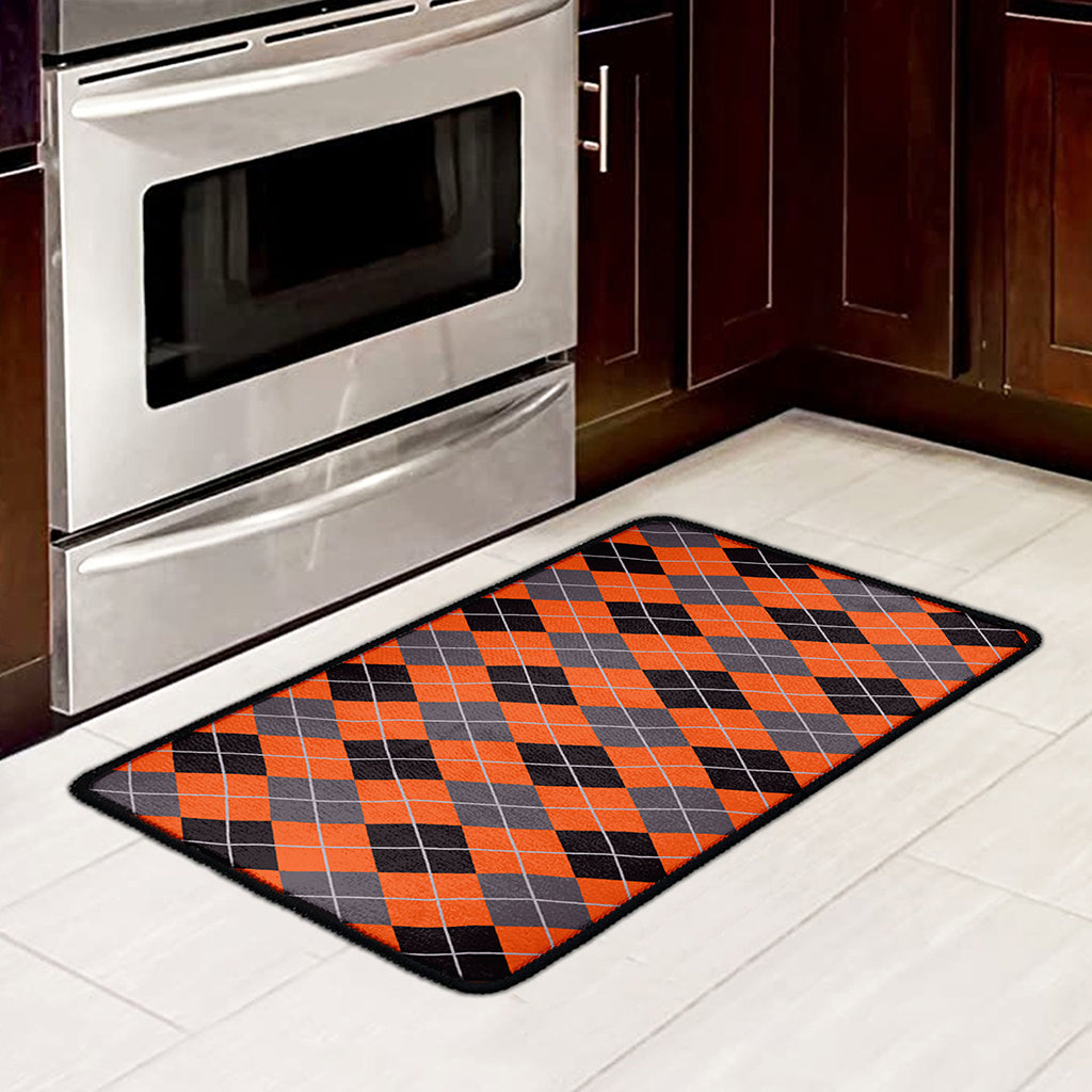 Orange And Grey Halloween Argyle Print Kitchen Mat
