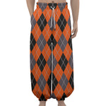 Orange And Grey Halloween Argyle Print Lantern Pants