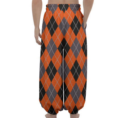 Orange And Grey Halloween Argyle Print Lantern Pants