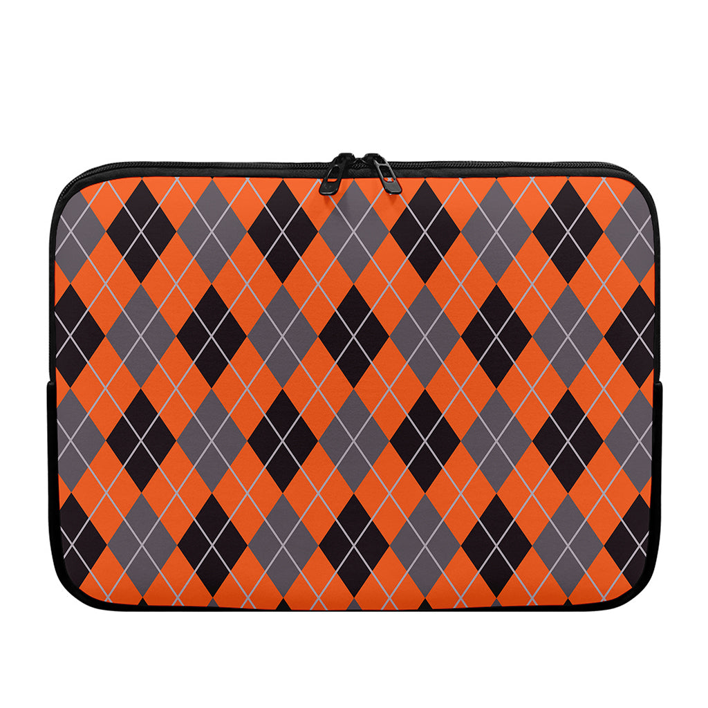 Orange And Grey Halloween Argyle Print Laptop Sleeve