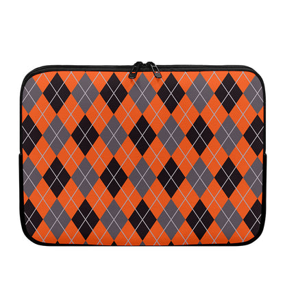 Orange And Grey Halloween Argyle Print Laptop Sleeve