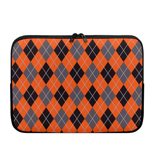 Orange And Grey Halloween Argyle Print Laptop Sleeve