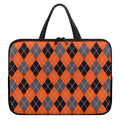 Orange And Grey Halloween Argyle Print Laptop Sleeve With Handle