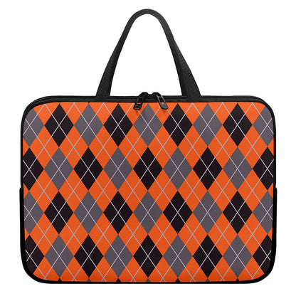 Orange And Grey Halloween Argyle Print Laptop Sleeve With Handle