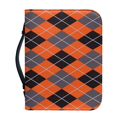 Orange And Grey Halloween Argyle Print Leather Bible Cover