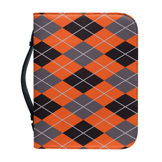 Orange And Grey Halloween Argyle Print Leather Bible Cover