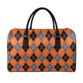 Orange And Grey Halloween Argyle Print Leather Duffel Bag