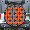 Orange And Grey Halloween Argyle Print Leather Spare Tire Cover