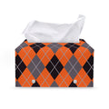 Orange And Grey Halloween Argyle Print Leather Tissue Box Cover