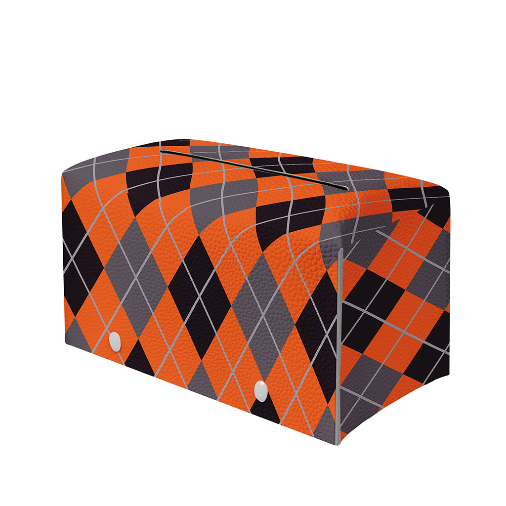 Orange And Grey Halloween Argyle Print Leather Tissue Box Cover