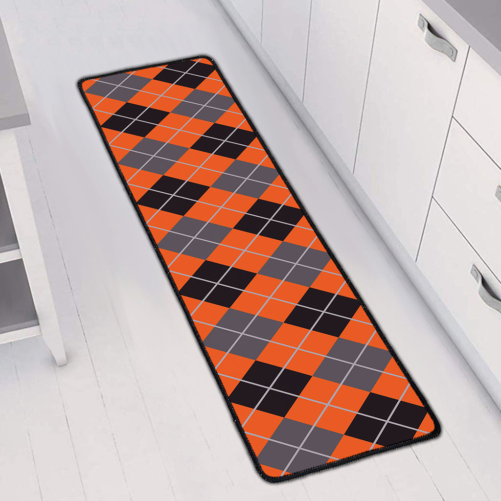 Orange And Grey Halloween Argyle Print Long Kitchen Mat