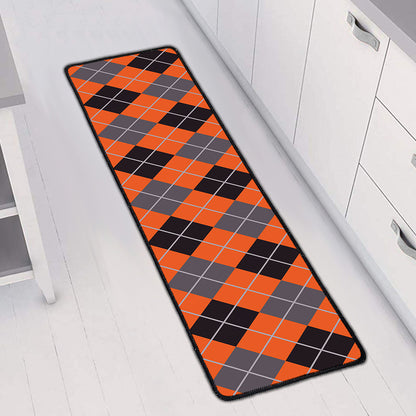 Orange And Grey Halloween Argyle Print Long Kitchen Mat