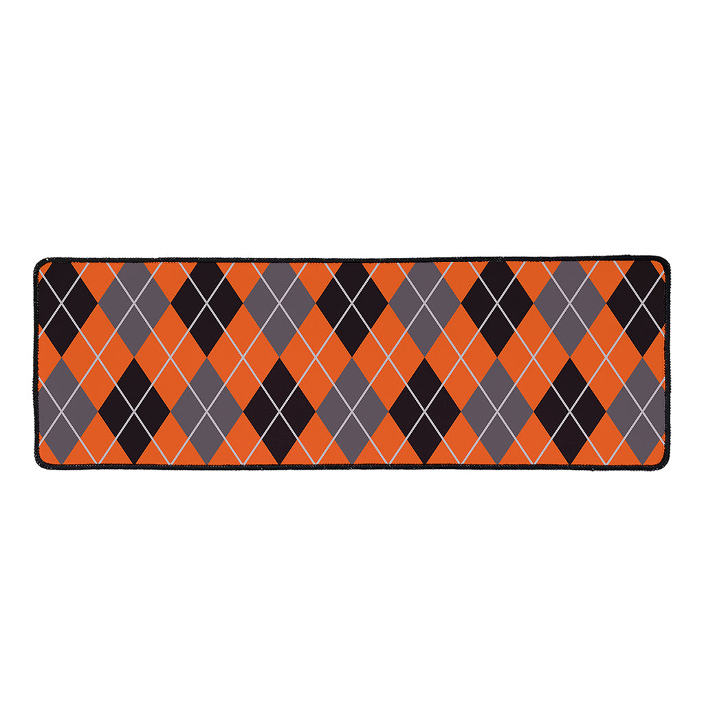 Orange And Grey Halloween Argyle Print Long Kitchen Mat