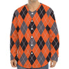 Orange And Grey Halloween Argyle Print Long Sleeve Baseball Jersey