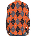 Orange And Grey Halloween Argyle Print Long Sleeve Baseball Jersey