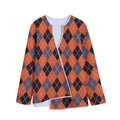 Orange And Grey Halloween Argyle Print Long Sleeve Short Coat