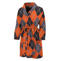 Orange And Grey Halloween Argyle Print Men's Bathrobe