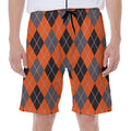 Orange And Grey Halloween Argyle Print Men's Beach Shorts