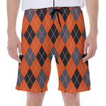 Orange And Grey Halloween Argyle Print Men's Beach Shorts
