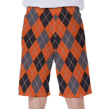 Orange And Grey Halloween Argyle Print Men's Beach Shorts