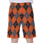 Orange And Grey Halloween Argyle Print Men's Beach Shorts