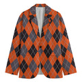 Orange And Grey Halloween Argyle Print Men's Blazer