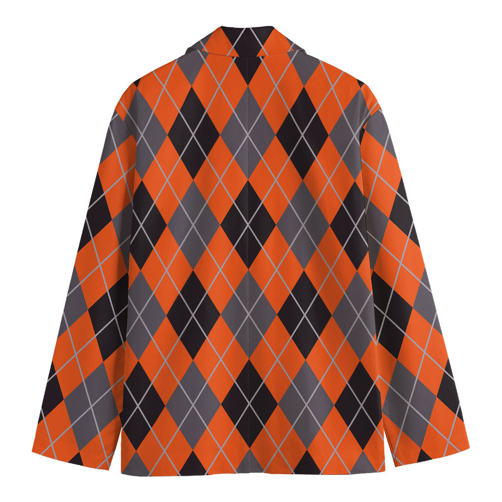 Orange And Grey Halloween Argyle Print Men's Blazer