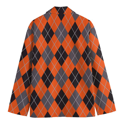 Orange And Grey Halloween Argyle Print Men's Blazer