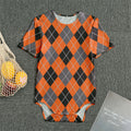 Orange And Grey Halloween Argyle Print Men's Bodysuit