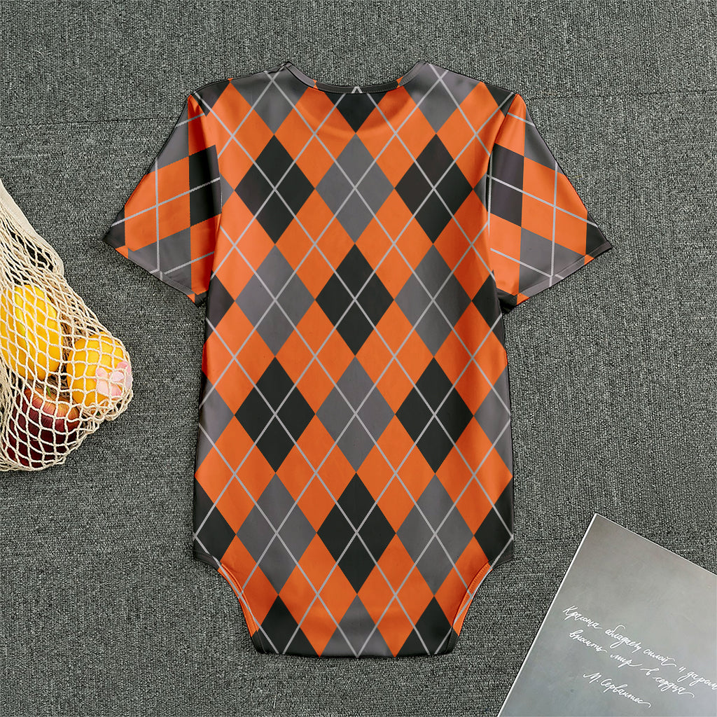 Orange And Grey Halloween Argyle Print Men's Bodysuit