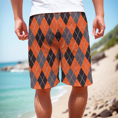 Orange And Grey Halloween Argyle Print Men's Cargo Shorts