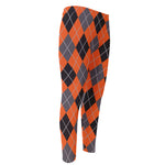 Orange And Grey Halloween Argyle Print Men's Compression Pants