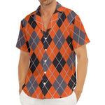 Orange And Grey Halloween Argyle Print Men's Deep V-Neck Shirt