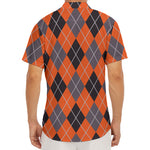 Orange And Grey Halloween Argyle Print Men's Deep V-Neck Shirt