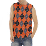 Orange And Grey Halloween Argyle Print Men's Fitness Tank Top