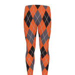 Orange And Grey Halloween Argyle Print Men's leggings