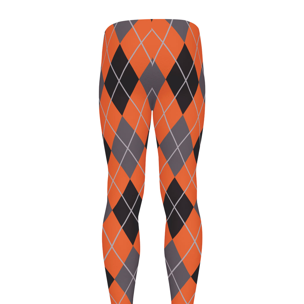 Orange And Grey Halloween Argyle Print Men's leggings