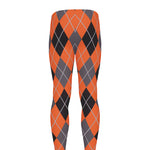 Orange And Grey Halloween Argyle Print Men's leggings