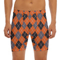 Orange And Grey Halloween Argyle Print Men's Long Boxer Briefs